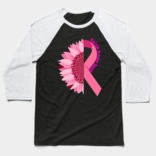 Breast Cancer Awareness Pink Sunflower Ribbon Baseball T-Shirt